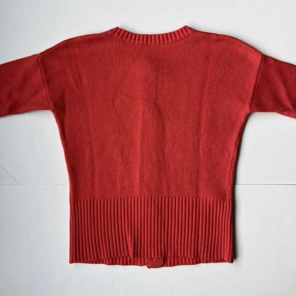 CORAL RED WOOL KNIT CARDIGAN BUTTON UP SWEATER COTTAGECORE COASTAL ACADEMIC - Picture 3 of 7